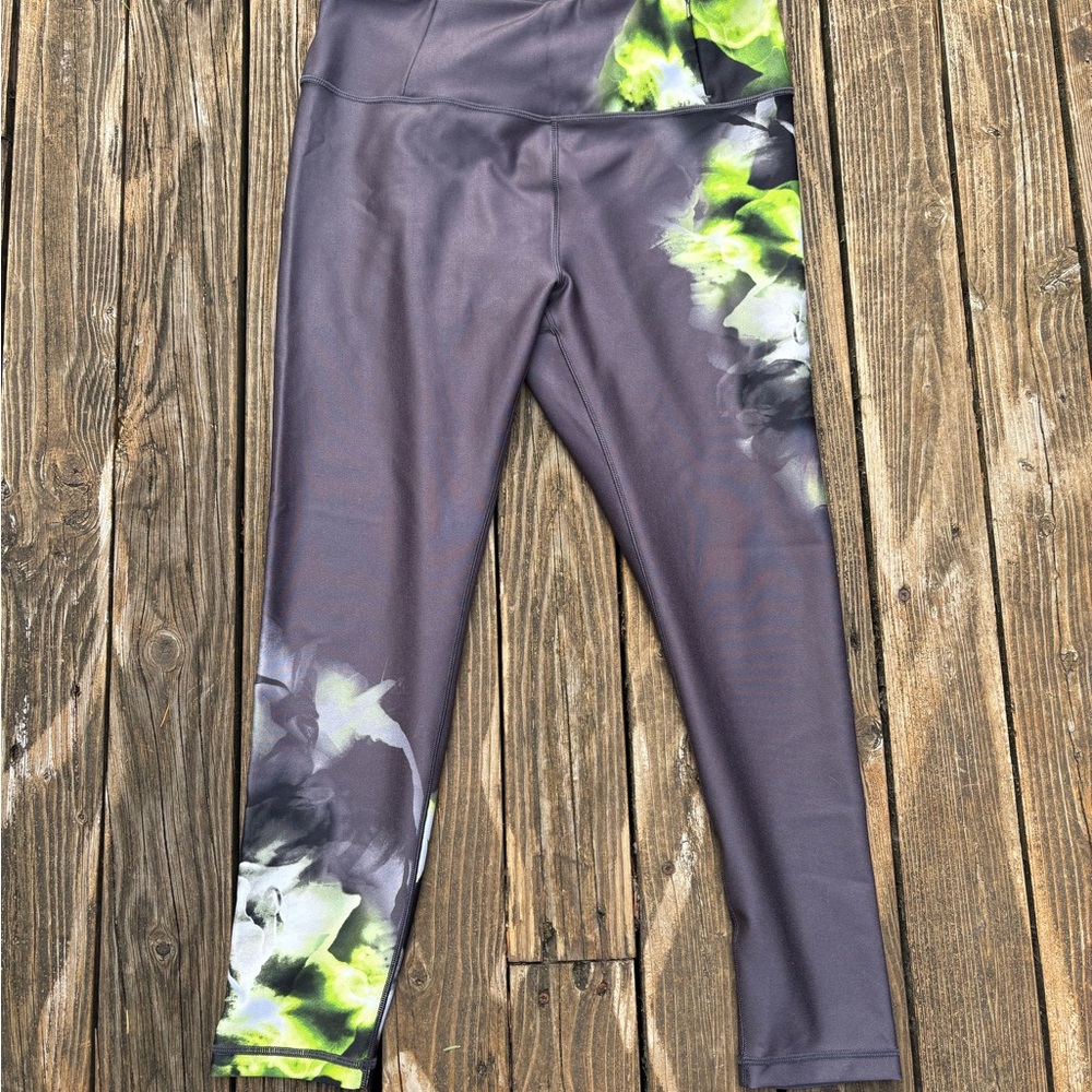 CALIA by Carrie Underwood Charcoal and Lime Floral Leggings size L